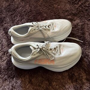 Hoka One One Women's White & Light Pink Athletic Running Shoes